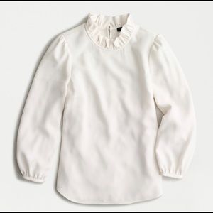 J.Crew L/S Ruffle Neck Top 365 Crepe Ivory Small